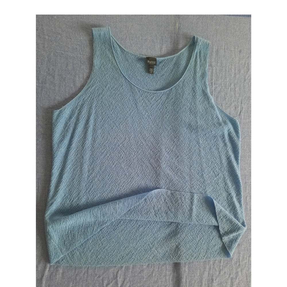 Eileen Fisher Woman 2X Blue Pure Wool Italian Yarn Knit Tank Top Scoop Wrinkled